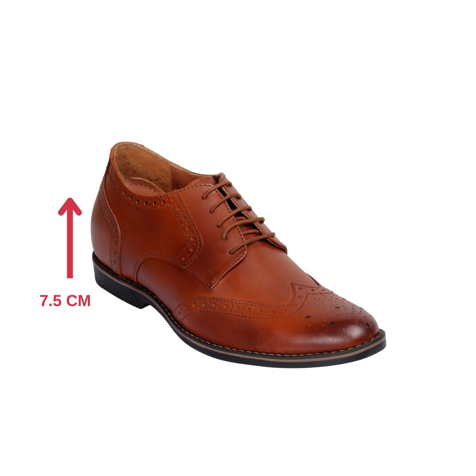 Tan lace-up genuine leather formal brogues with a hidden heel