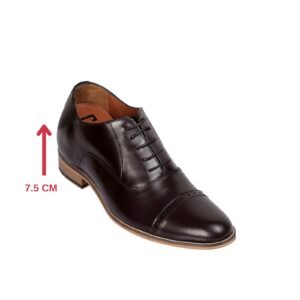 Dark brown leather shoes with punching brogue oxford lace-up and hidden heel