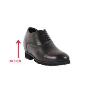 Black genuine leather formal shoes with a hidden heel