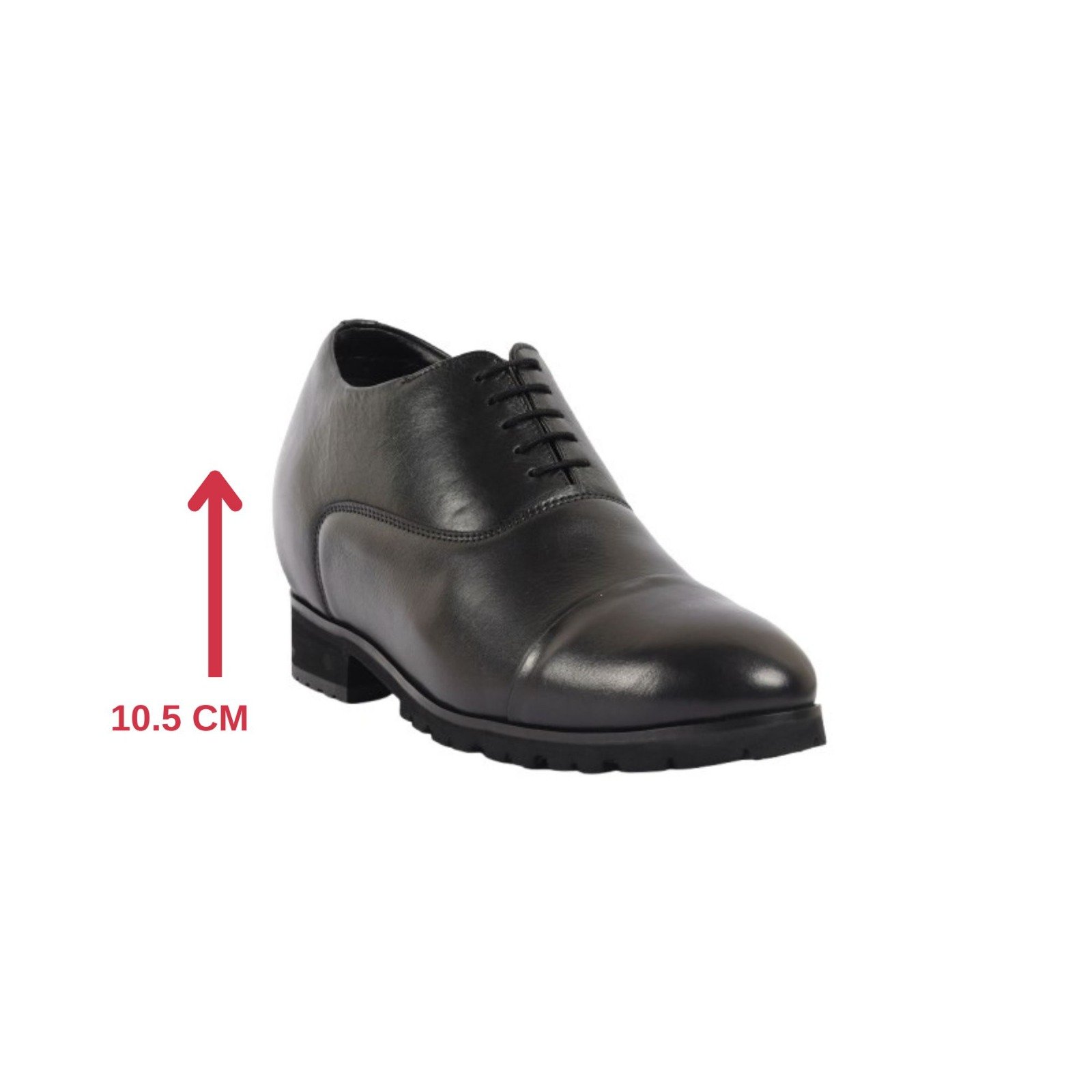 Black genuine leather formal shoes with a hidden heel
