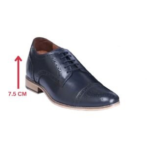 Navy blue genuine leather formal brogues with a hidden heel